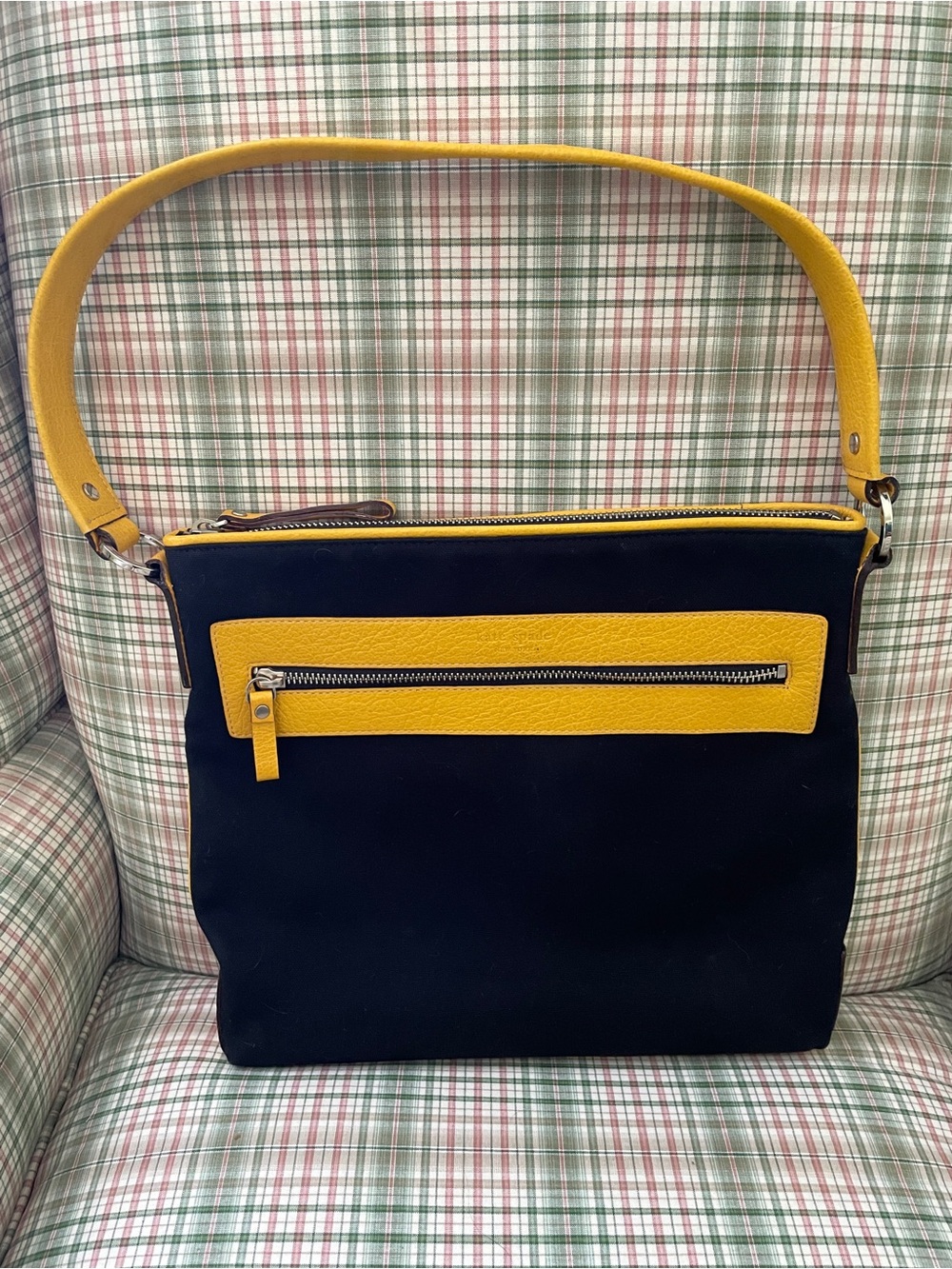 Kate Spade ♠️ Yellow & Black Color Blocked Leather & Canvas Handbag / Purse